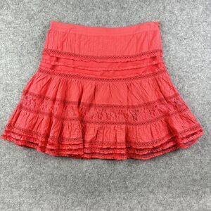 Sundance Skirt Womens Size 12 Coral Boho Cotton Lace Ruffle Lined Flare Mini